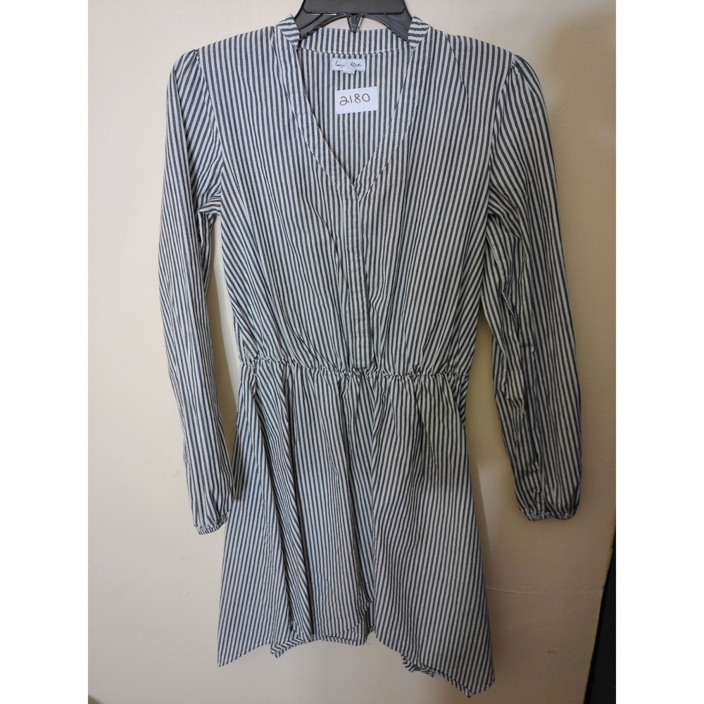 Love Fire Long Sleeve Dress Women Small Blue White Striped Surplice Mini Coastal